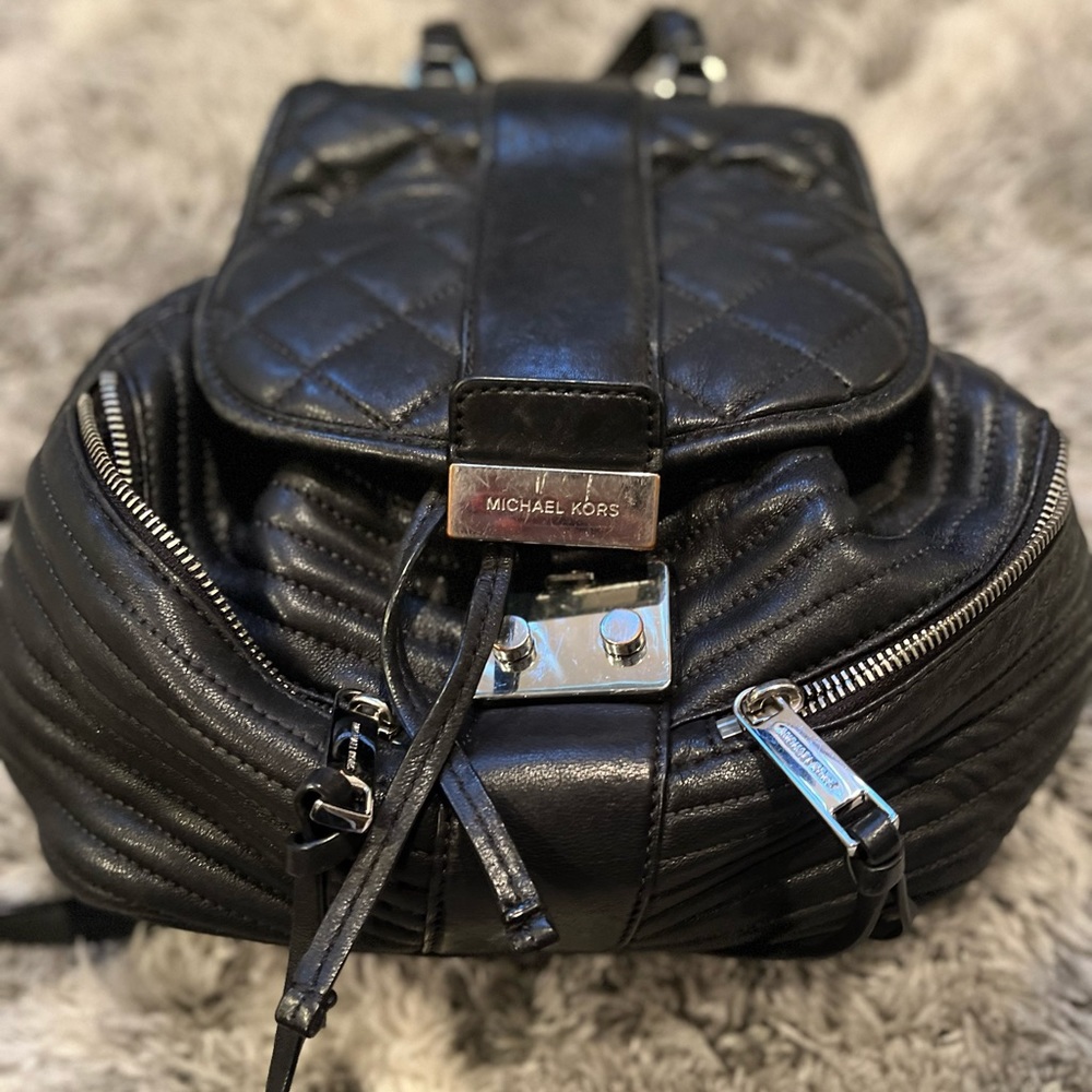 Michael Kors black leather backpack